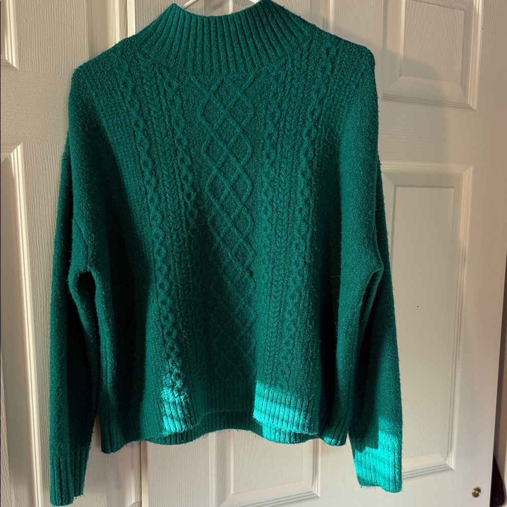 LOFT Teal Cable Knit Turtleneck Sweater